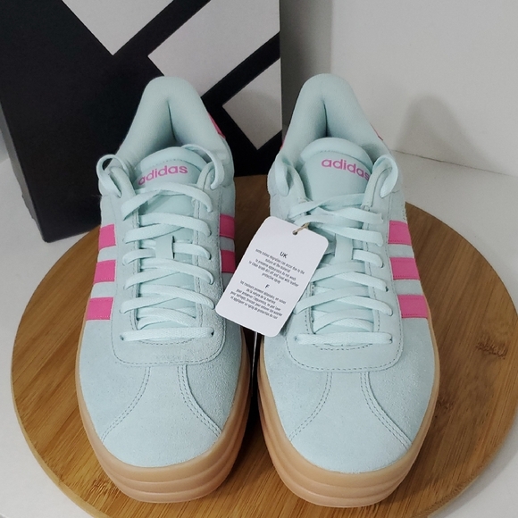 Adidas VL Court Bold Mint Pink Stripes Suede Skateboarding Sneakers W 10 NWT - Picture 3 of 12